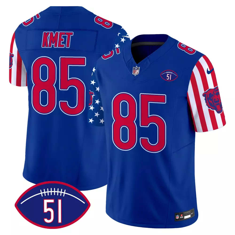Cole Kmet 85 Bears Jersey Royal Blue 1985 Chicago Men Player Split Design Red White