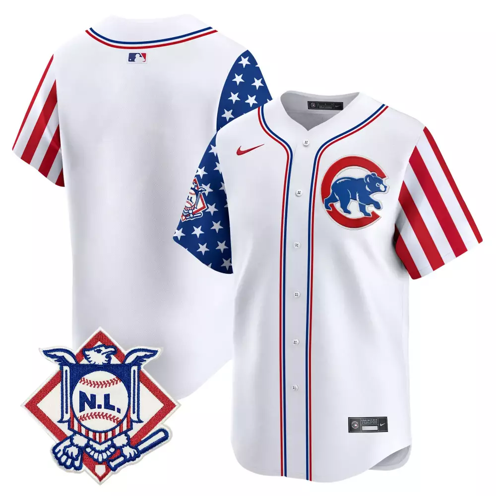 Fourth July Chicago Cubs Jersey White City Connect Nl Men Split Design Red Blue Vapor