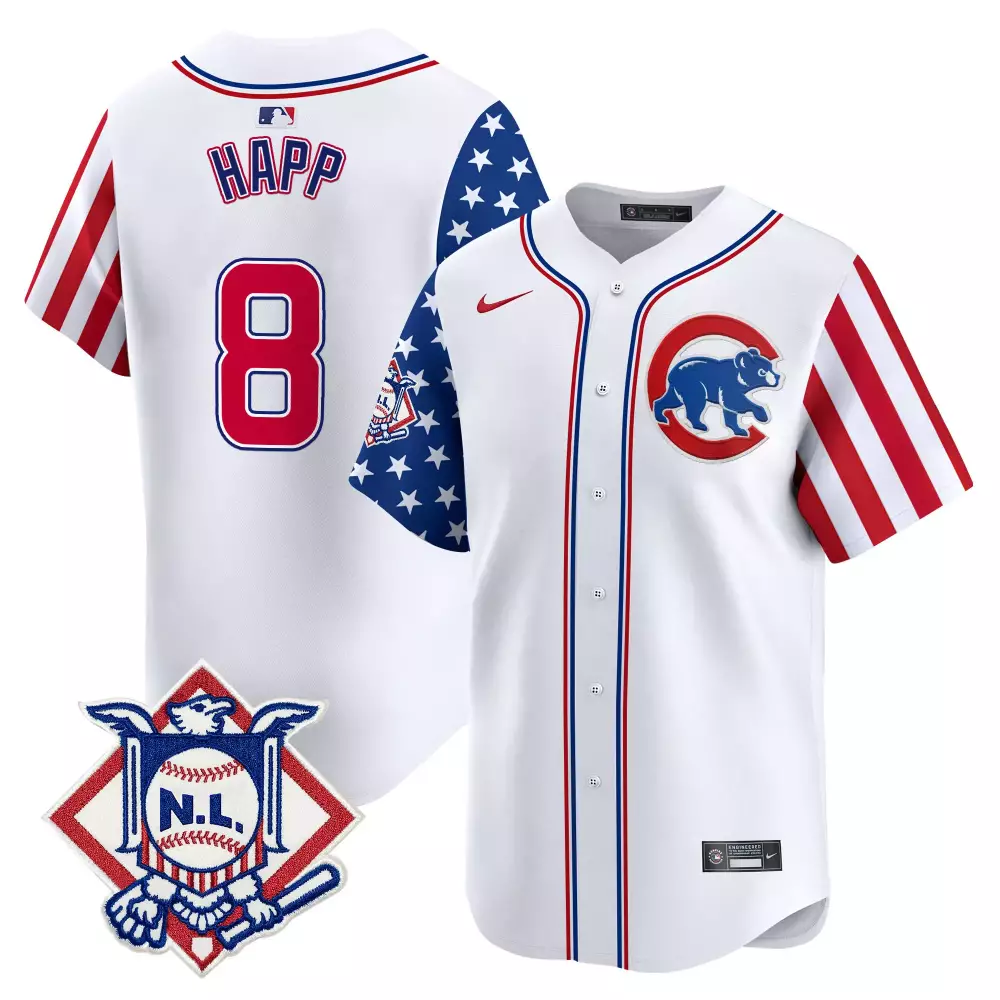 Ian Happ 8 Chicago Cubs Jersey White Stars And Stripes Nl Men Split Design Red Blue