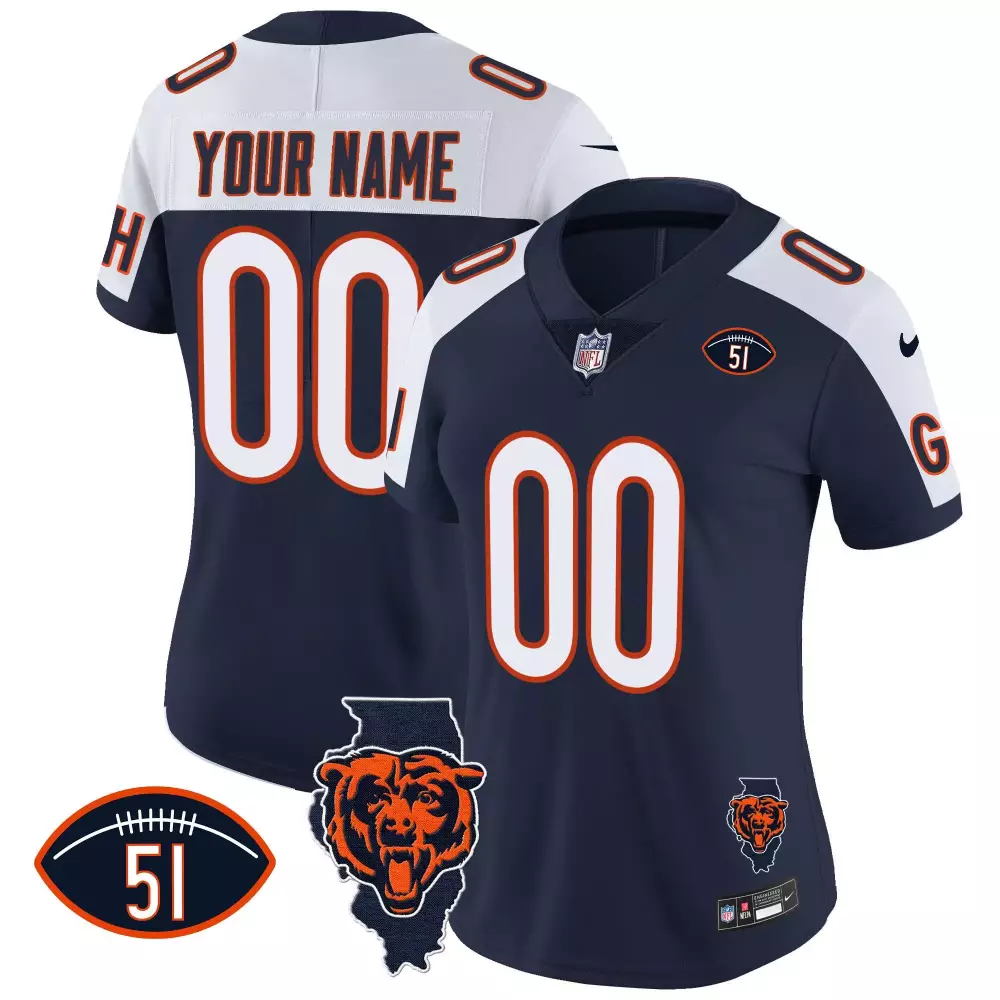 Custom Chicago Bears Jersey Navy Blue Men White Orange Alternate Vapor All Stitched