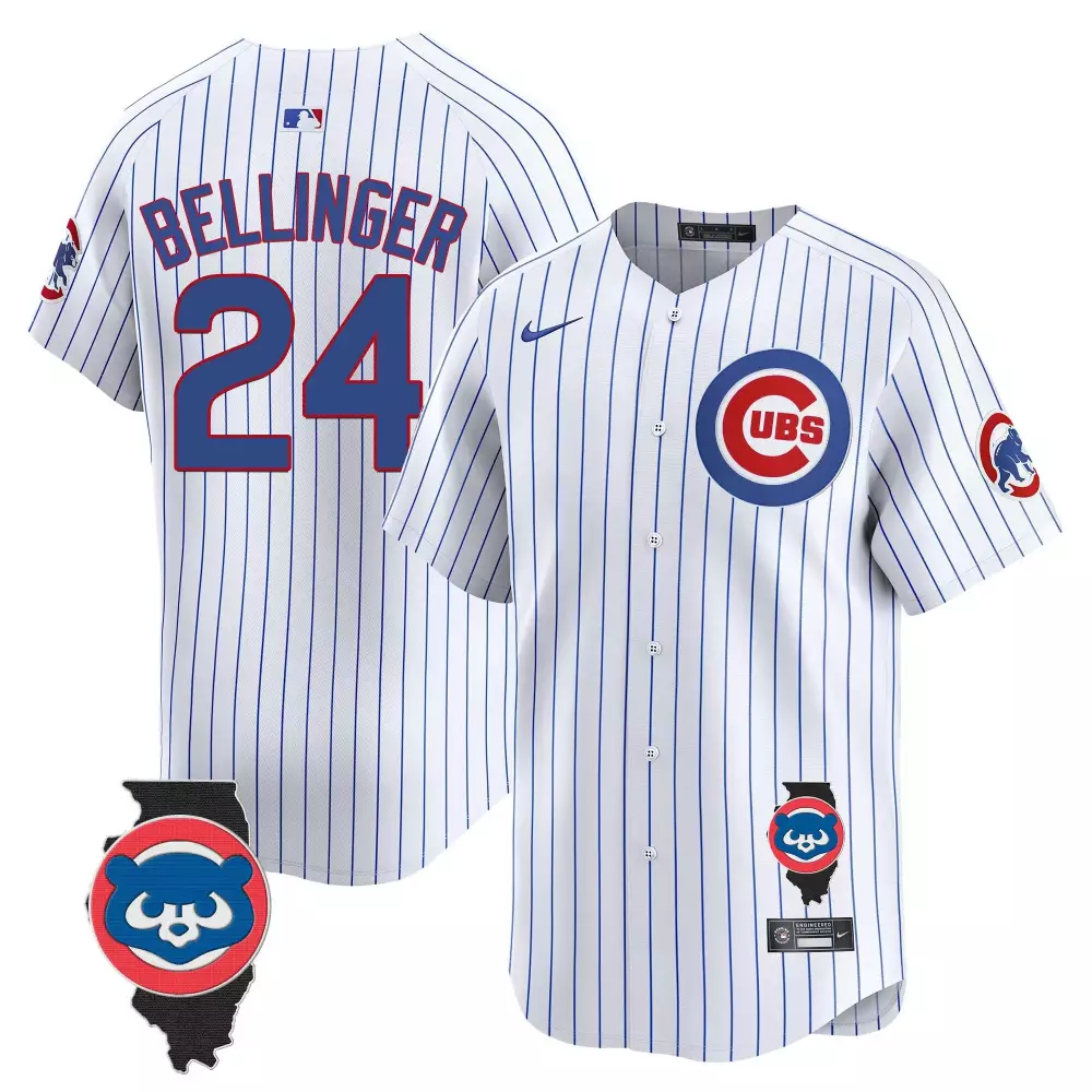 Cody Bellinger 24 Cubs Jersey White City Connect Illinois State Outline Men Blue