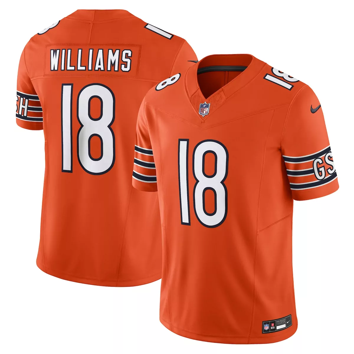 Caleb Williams 18 Chicago Bears Jersey Orange Men Navy Blue White Vapor Limited