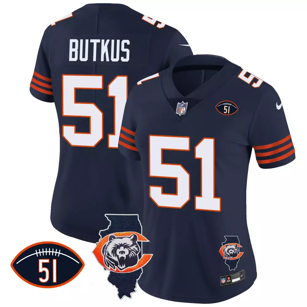 Dick Butkus 51 Chicago Bears Jersey Navy Blue Men Orange White All Stitched Vapor