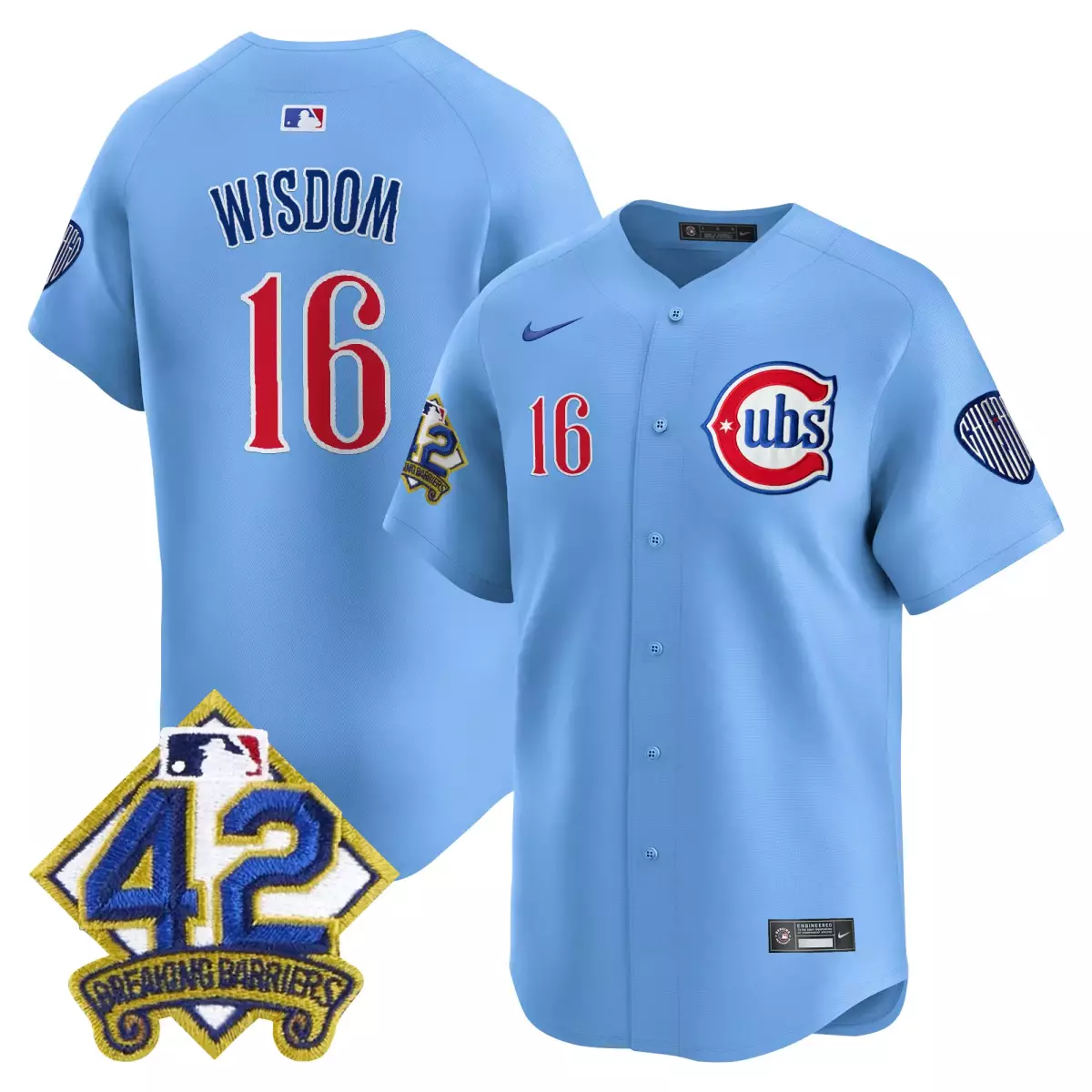 Patrick Wisdom 16 Cubs Jersey Light Blue City Connect 42 Breaking Barriers 2022 Men