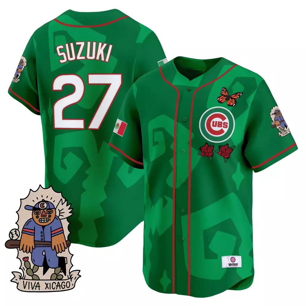 Seiya Suzuki 27 Cubs Jersey Green Cinco De Mayo Mexico Flag 2023 Men Custom Design