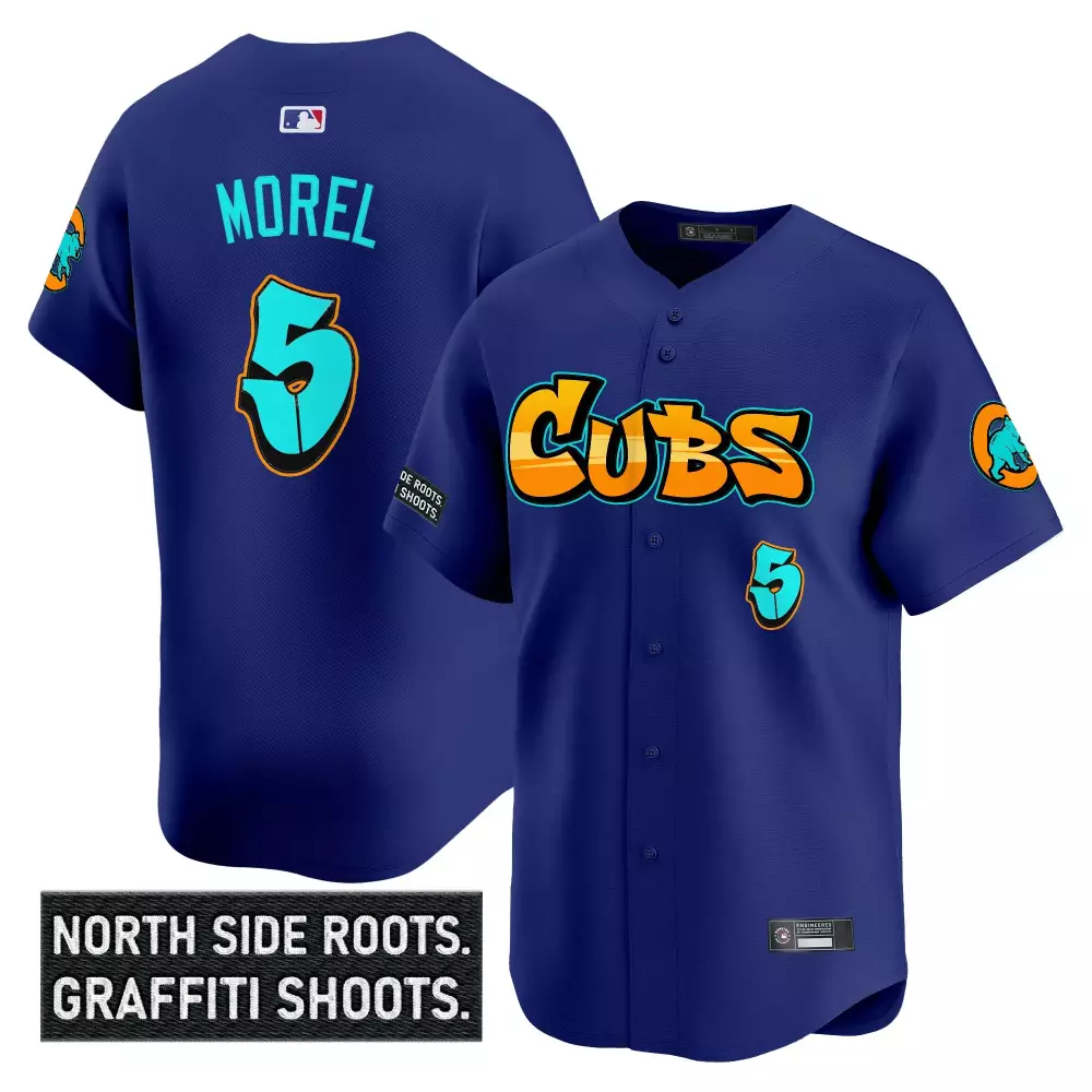 Morel North 5 Cubs Jersey Blue Men Graffiti Custom Design Orange Teal Vapor Stitched