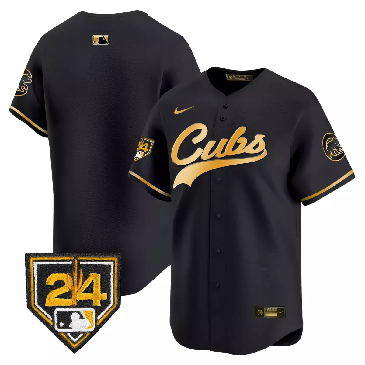 Cubs 24 Jersey Black Number Men Gold Vapor Premier Limited All Stitched