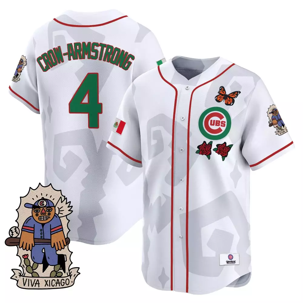 Pete Crow-armstrong 4 Cubs Jersey White City Connect Mexico Flag Butterfly Men Red