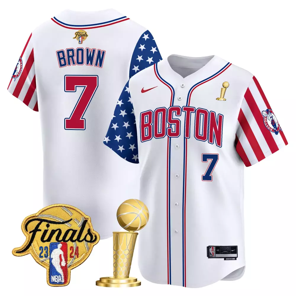 Brown 7 Boston Jersey White NBA Finals 2023-24 Men Split Design Red Blue Vapor Premier
