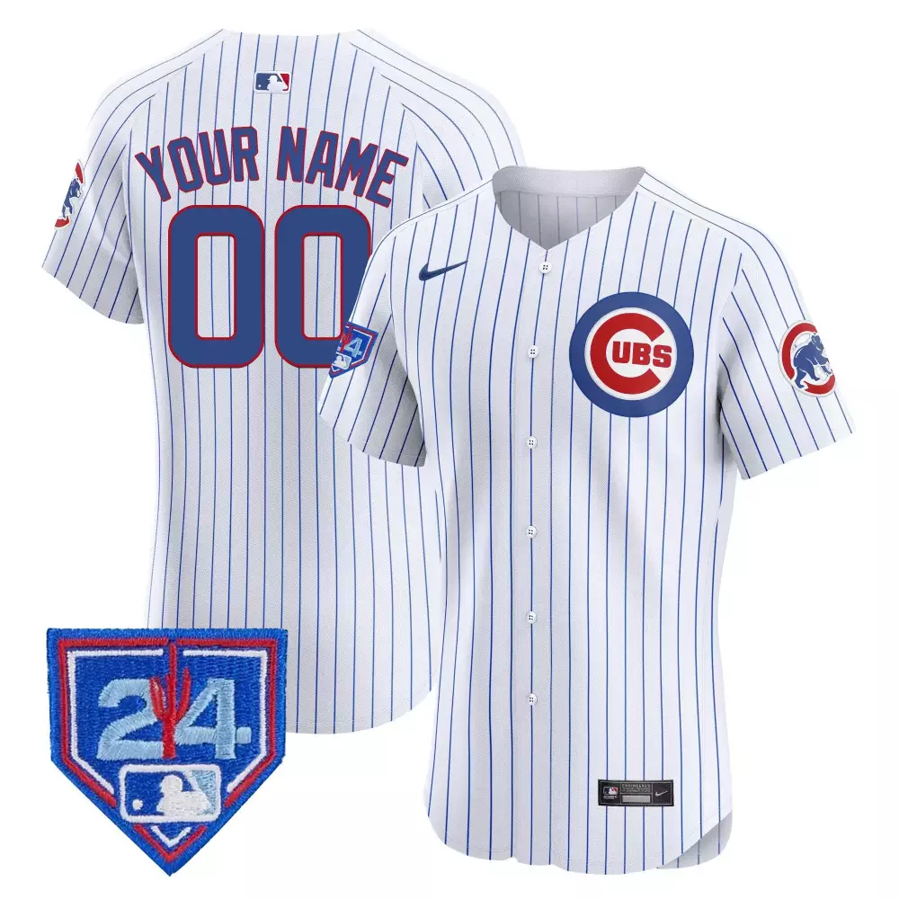 Custom Cubs Jersey White Men Pinstripe Blue Red Vapor Premier Elite v2 All Stitched