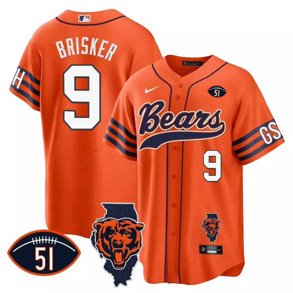 Jaquan Brisker 9 Chicago Bears Jersey Orange Illinois Outline Football Number 51