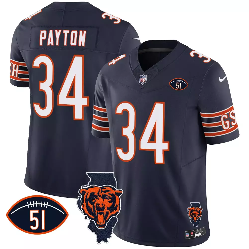 Walter Payton 34 Chicago Bears Jersey Navy Blue Men Orange White Vapor All Stitched