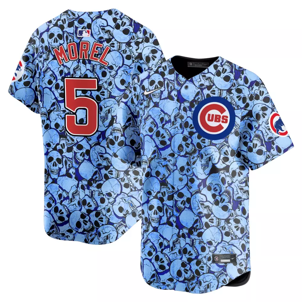 Christopher Morel 5 Cubs Jersey Light Blue Skull Print Men Full Custom Design Black