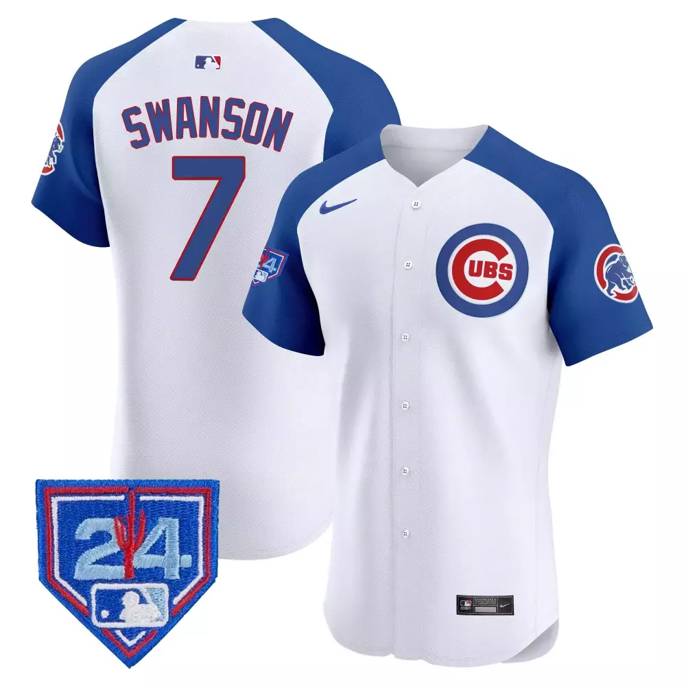 Dansby Swanson 7 Cubs Jersey White Men Blue Alternate Vapor Premier Elite v2 All