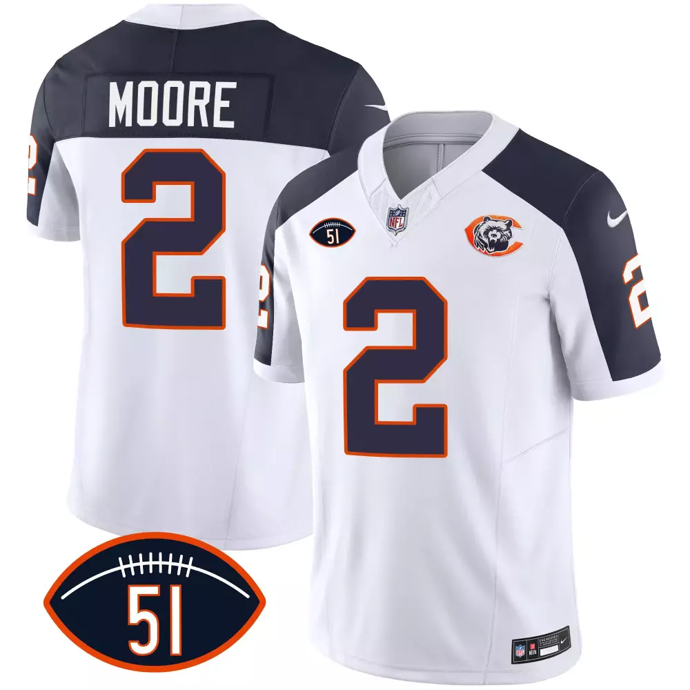 Moore 2 Chicago Bears Jersey White NFL 100 Men Alternate Navy Blue Orange Stitched