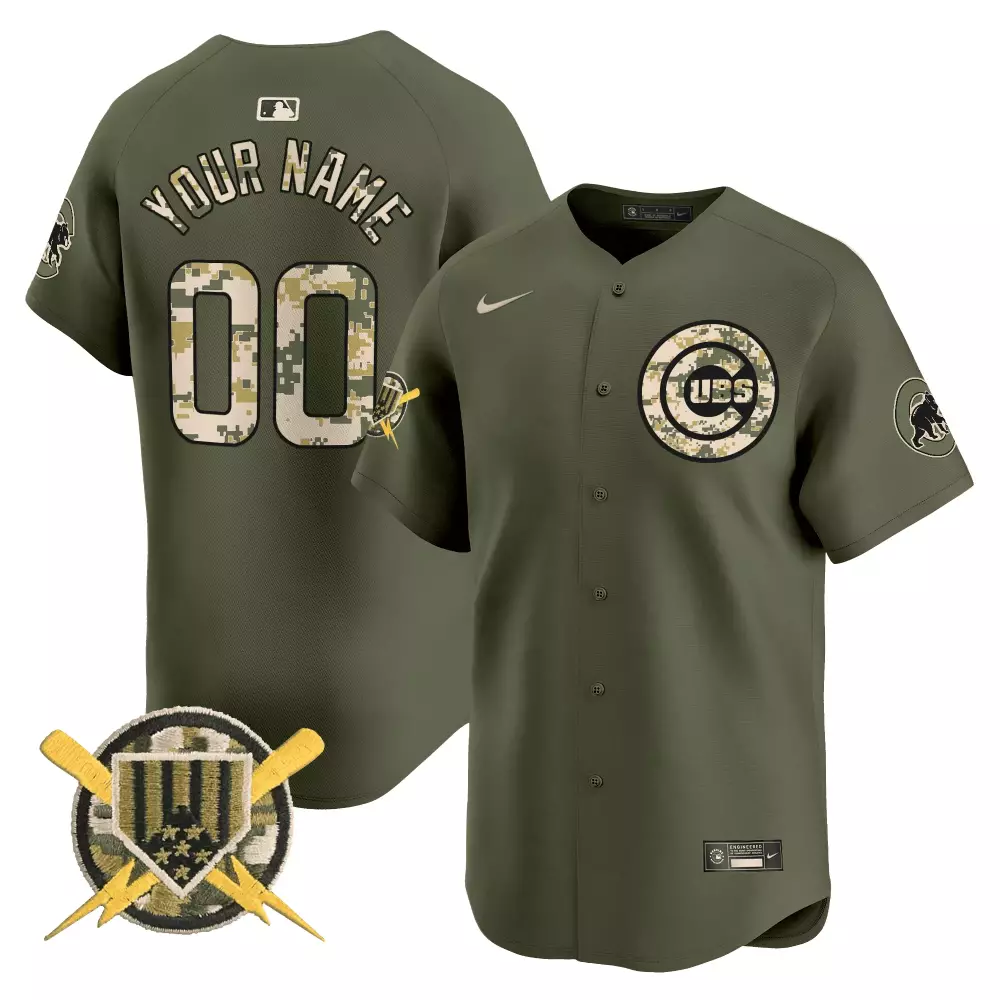 Custom Cubs Jersey Olive Green Salute To Service Military Men Design Tan Camouflage