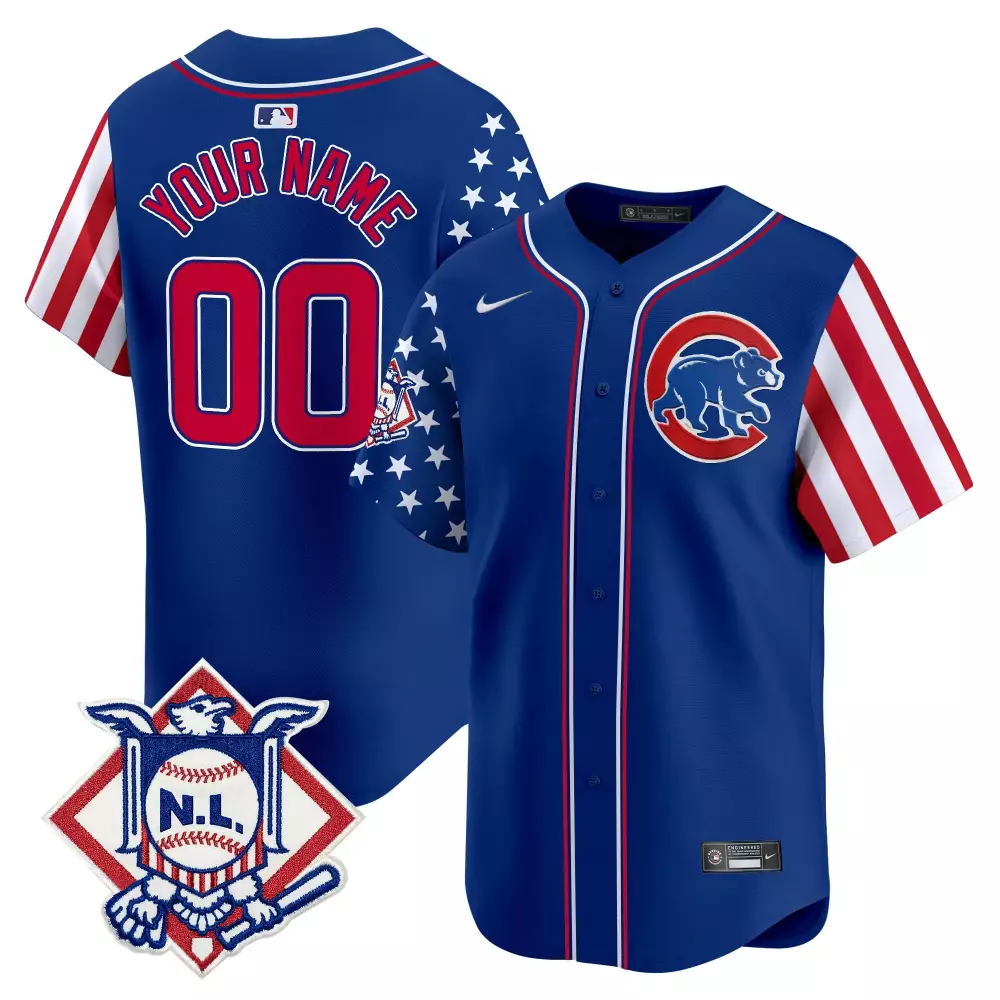 Custom Chicago Cubs Jersey Royal Blue National League Men Split Design White Red