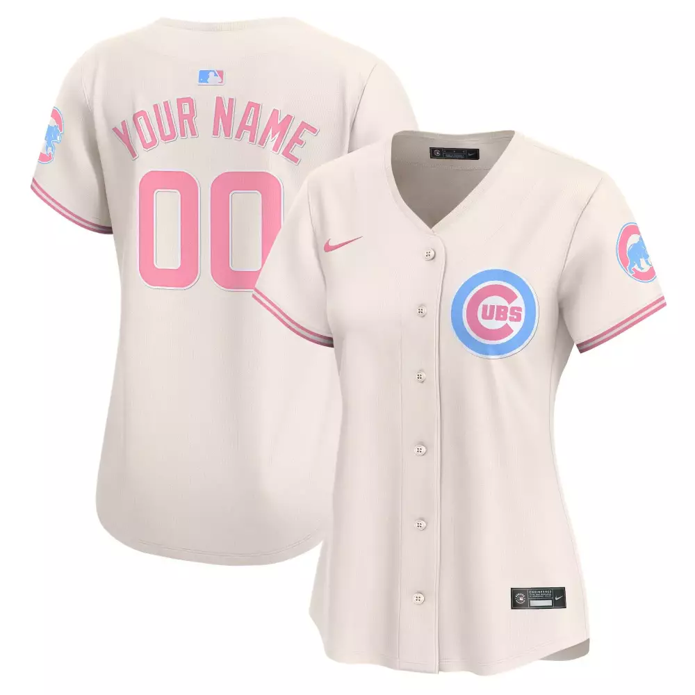 Custom Chicago Cubs Jersey Cream Women Alternate Pink Light Blue Vapor Premier Limited