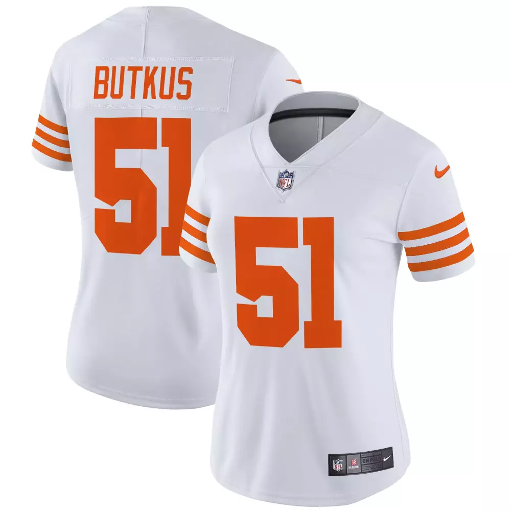 Dick Butkus 51 Chicago Bears Jersey White Men Authentic Orange Throwback Vapor Limited