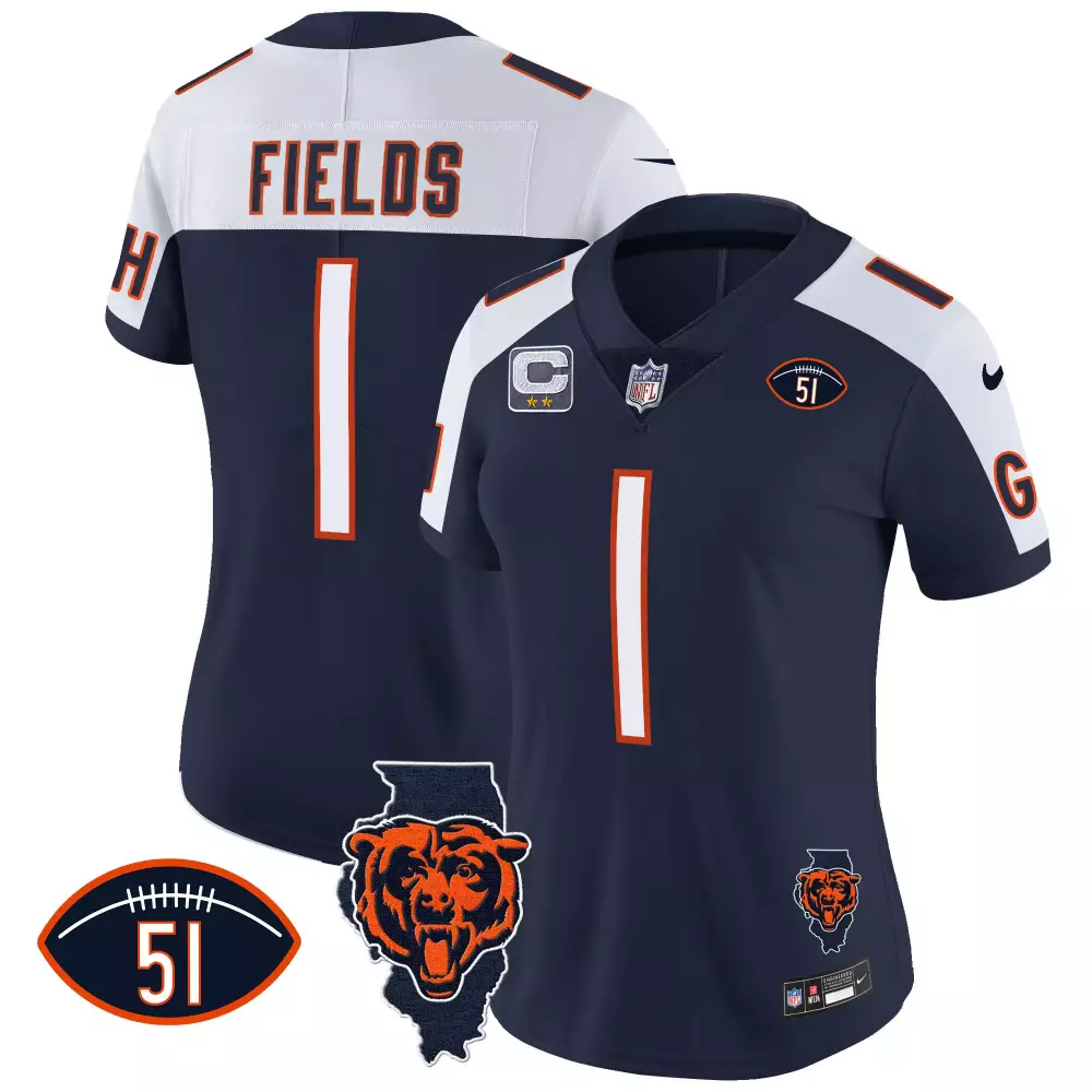 Justin Fields 1 Chicago Bears Jersey Navy Blue Men Player White Orange Alternate