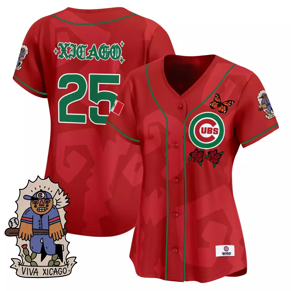 Mexican Heritage 25 Cubs Jersey Red City Connect Flag Viva Xicago Artwork 2023 Women
