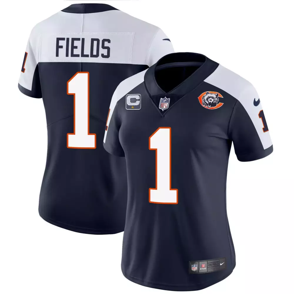 Justin Fields 1 Chicago Bears Jersey Navy Blue Men NFL White Orange Alternate Throwback