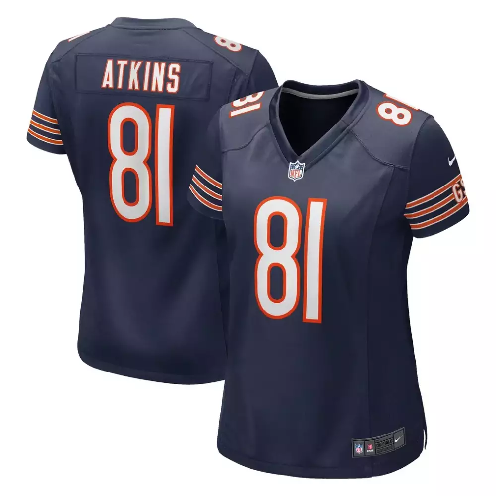 Geno Atkins 81 Chicago Bears Jersey Navy Blue Women Orange White Game Retired