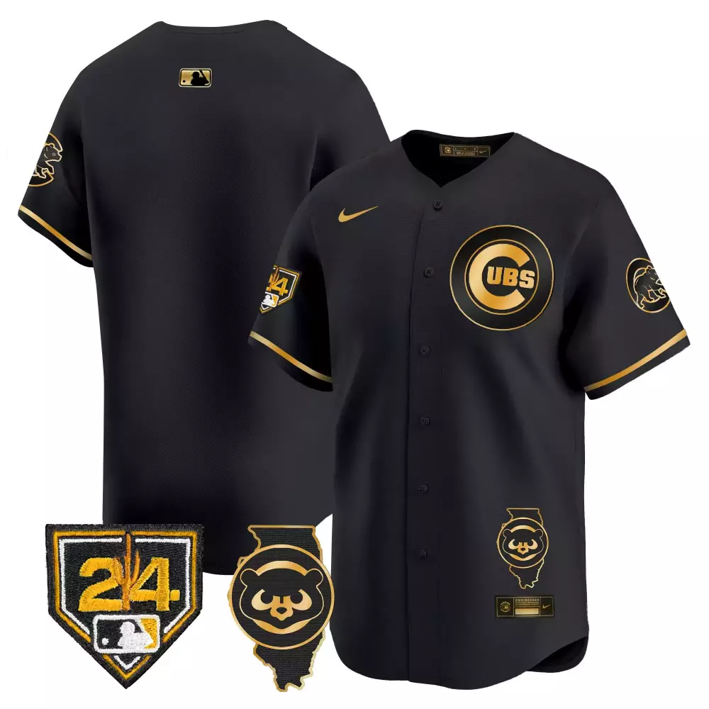 Chicago Cubs 24 Jersey Black City Connect Illinois State Shape Men Gold Vapor Premier