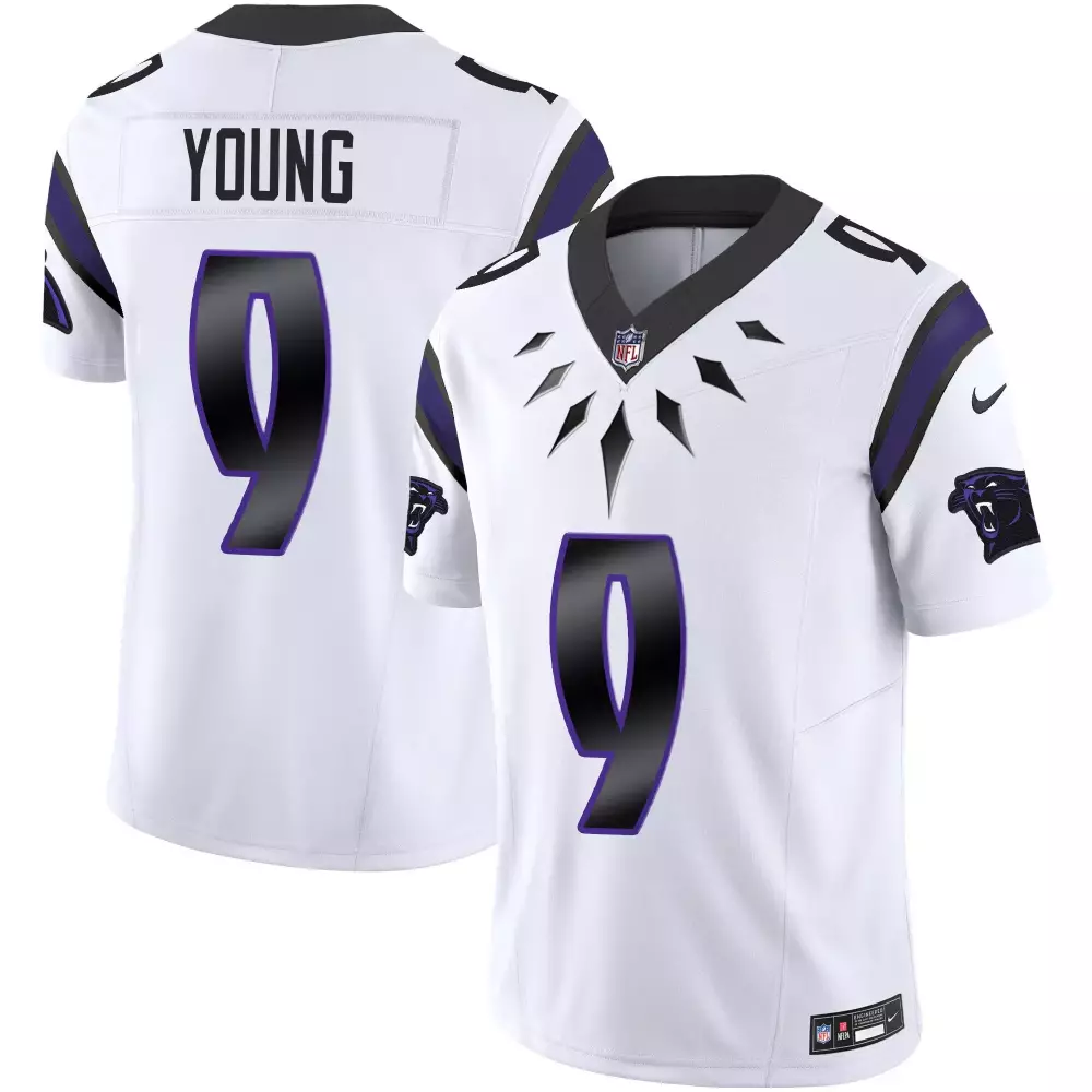 Bryce Young 9 Panthers Jersey White Men Fantasy Alternate Split Design Black Purple