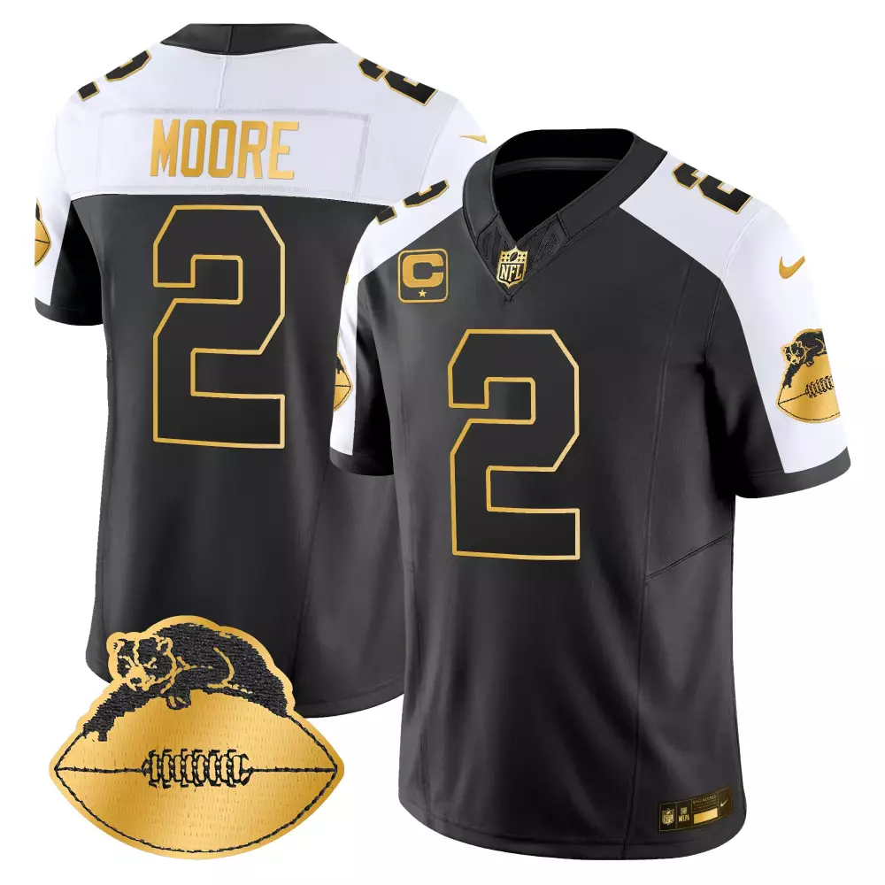 Moore 2 Panthers Jersey Black Badger Football Men Split Design White Gold Alternate