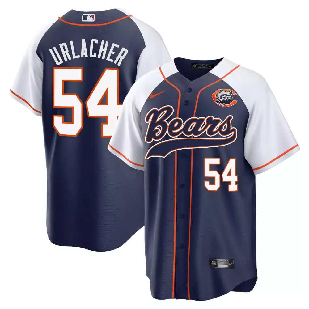 Brian Urlacher 54 Bears Jersey Navy Men White Orange Stitched