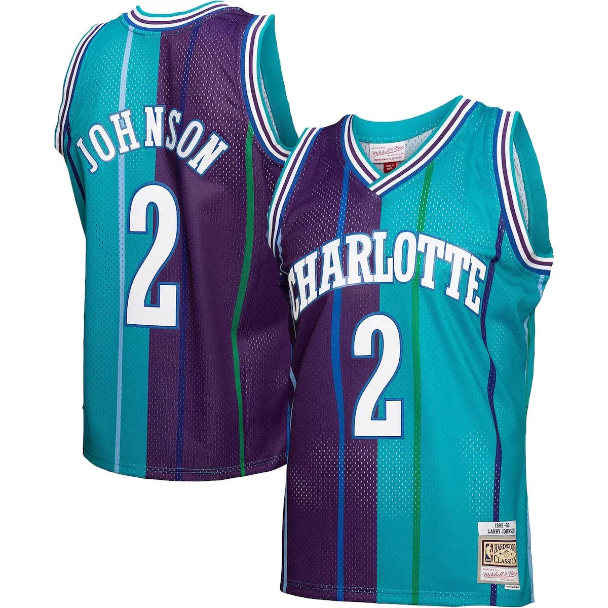 Larry Johnson 2 Charlotte Hornets Jersey Teal 1992-93 Mitchell Ness Hardwood Classics