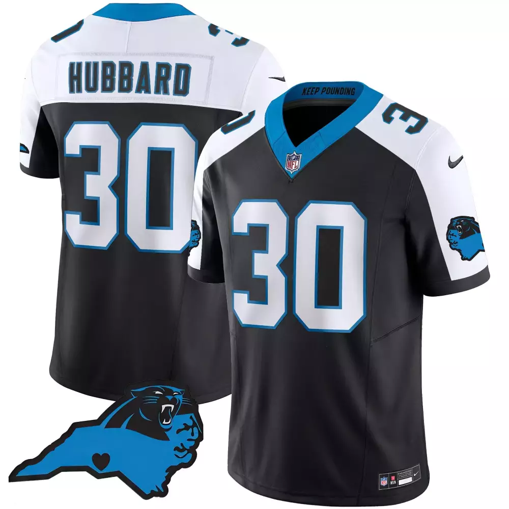 Chuba Hubbard 30 Jersey Black Carolina Panthers Men Replica White Blue Alternate