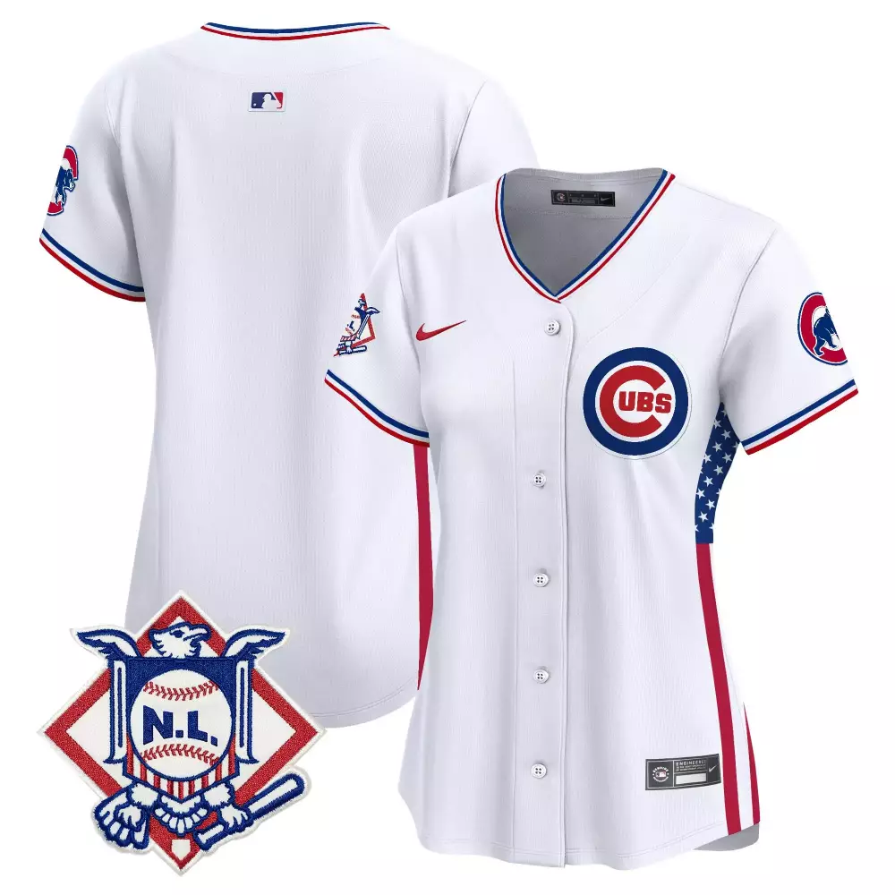 Fourth July Chicago Cubs Jersey White City Connect Nl Women Split Design Red Blue