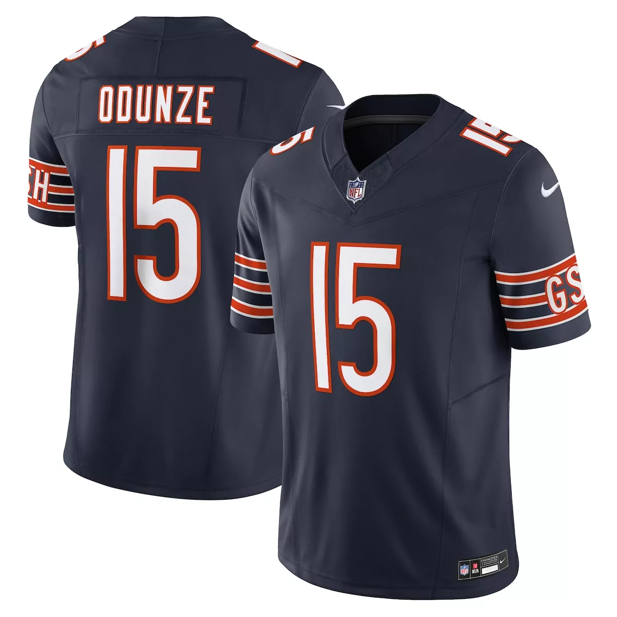 Rome Odunze 15 Chicago Bears Jersey Navy Blue NFL Men On-field Orange White Vapor