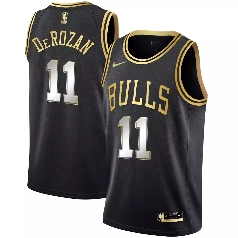 Demar Derozan 11 Bulls Jersey Black Men Gold Silver All Stitched Vapor