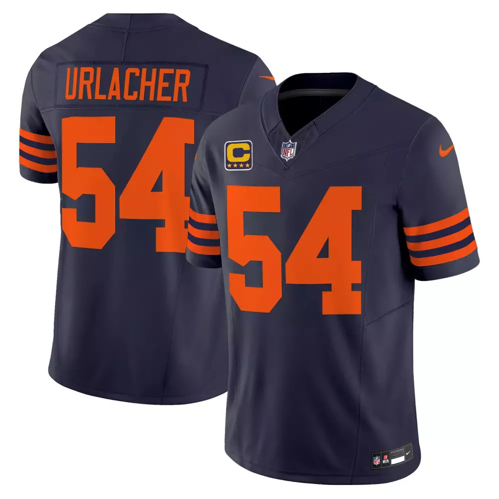 Brian Urlacher 54 Chicago Bears Jersey Navy Blue Captain Men Orange Throwback Vapor