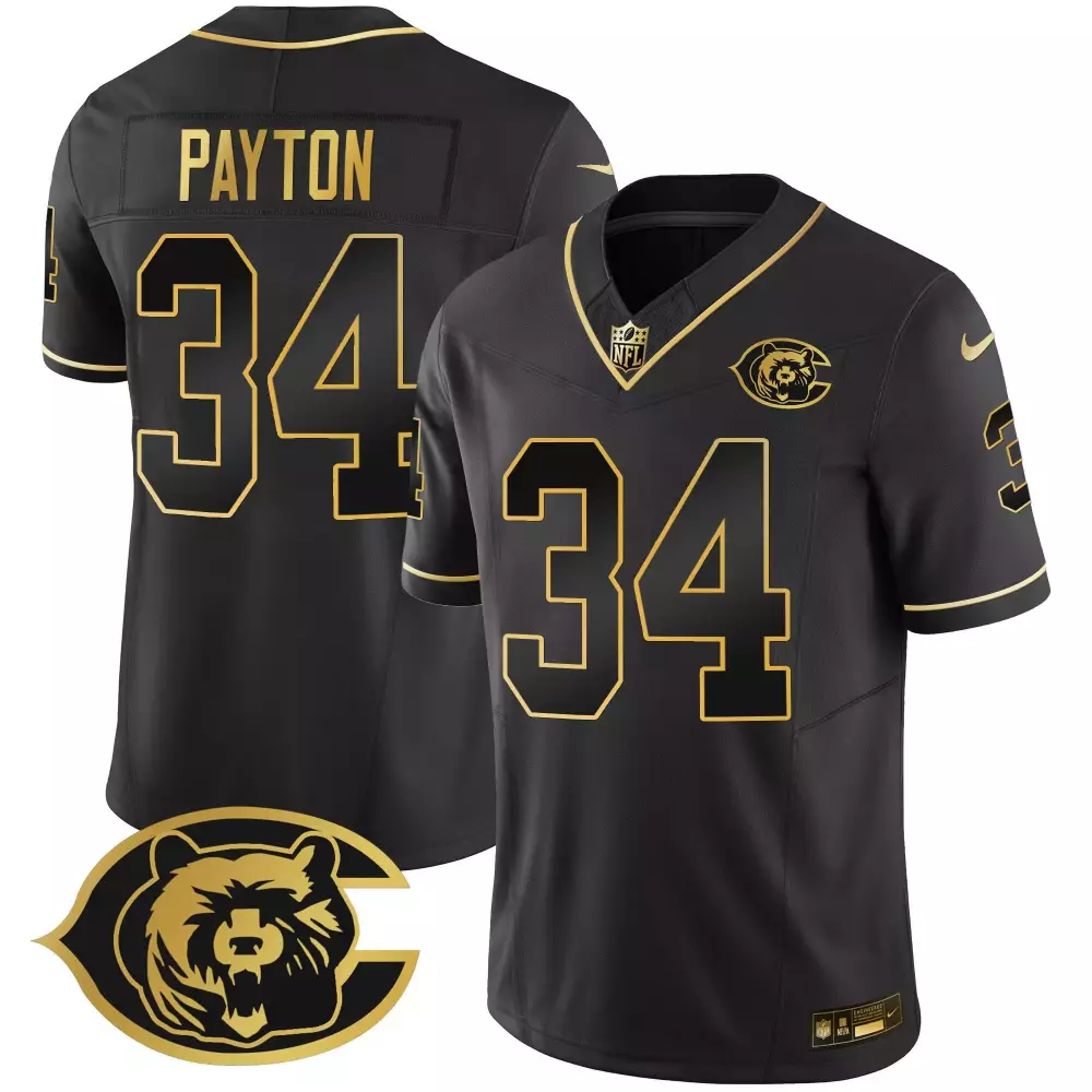 Walter Payton 34 Chicago Bears Jersey Black Monochrome Men Gold Throwback Vapor All