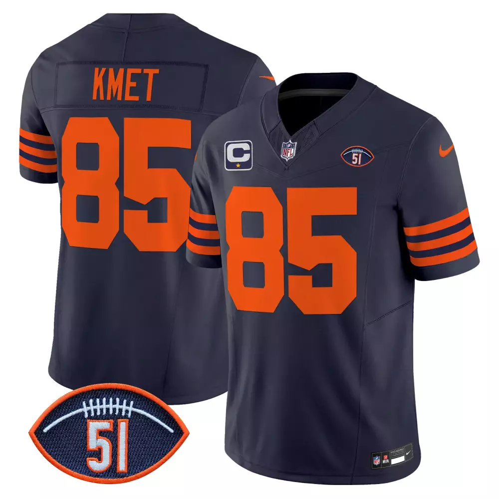 Cole Kmet 85 Chicago Bears Jersey Navy Men Orange Throwback Vapor Limited All Stitched