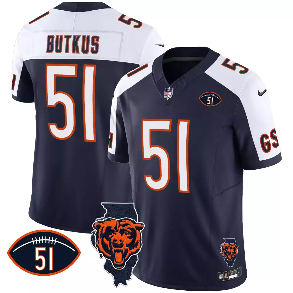 Dick Butkus 51 Bears Jersey Navy Men Orange White All Stitched