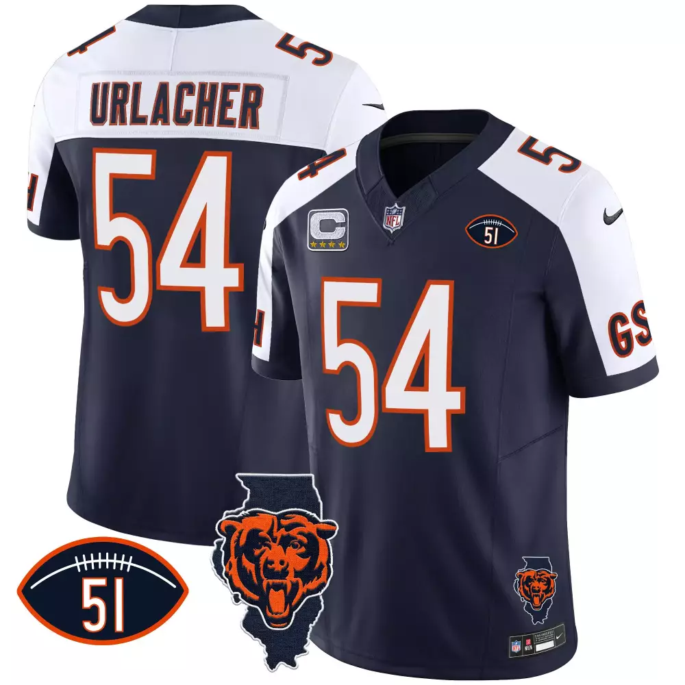 Brian Urlacher 54 Chicago Bears Jersey Navy Blue Men White Orange Alternate Vapor