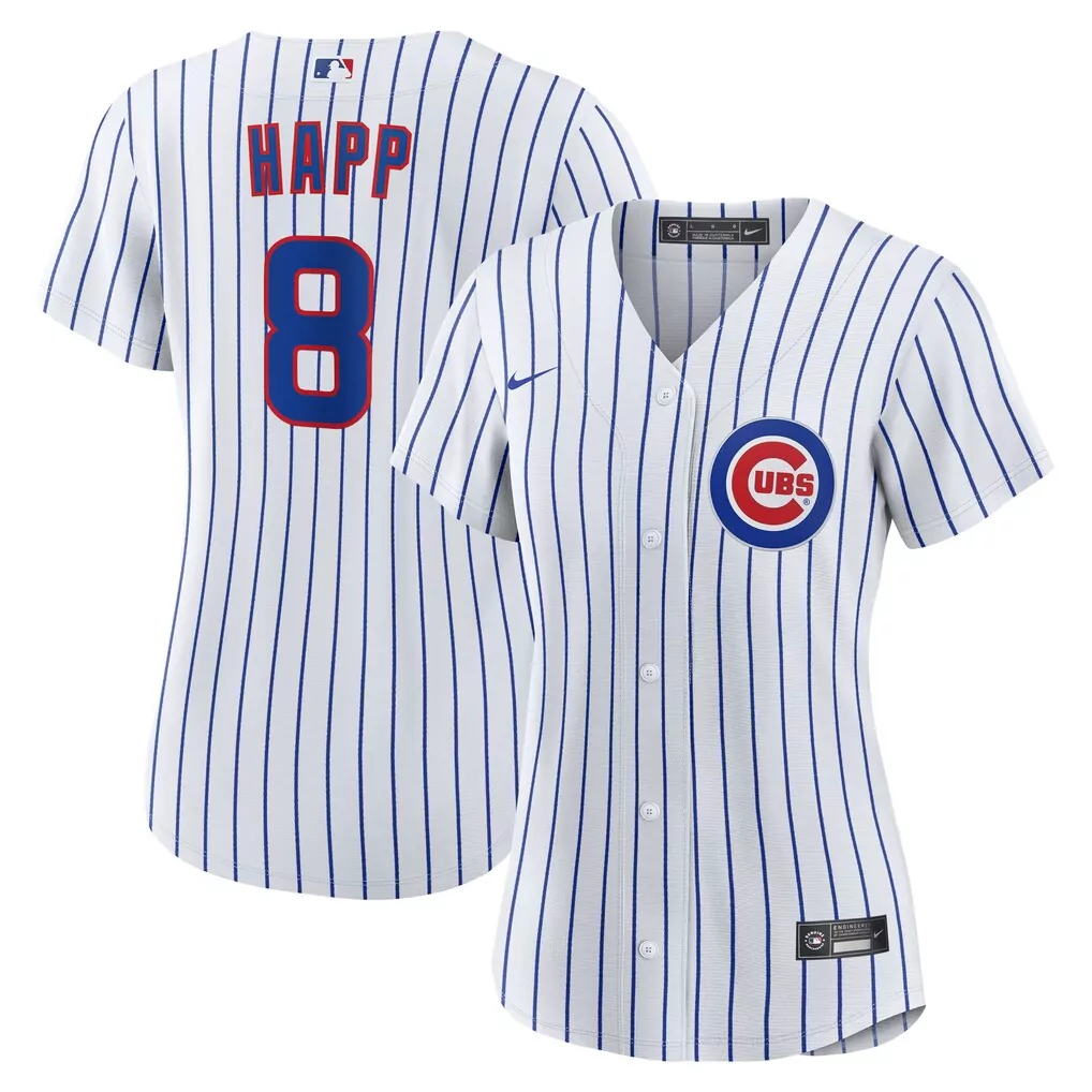 Ian Happ 8 Cubs Jersey White Women Pinstripe Blue Red Home Replica