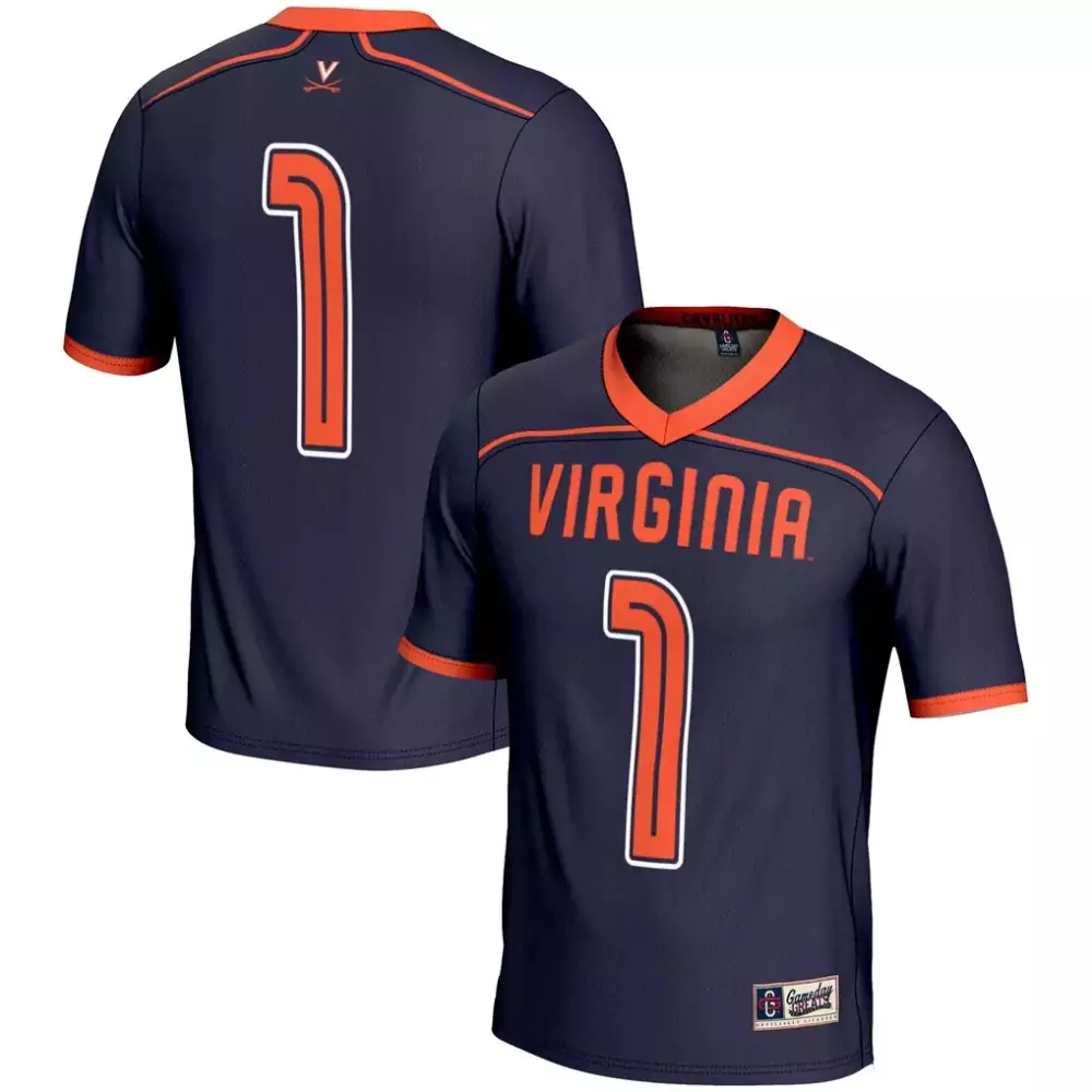 Custom Virginia Cavaliers 1 Jersey Navy Men Replica Orange White Gameday