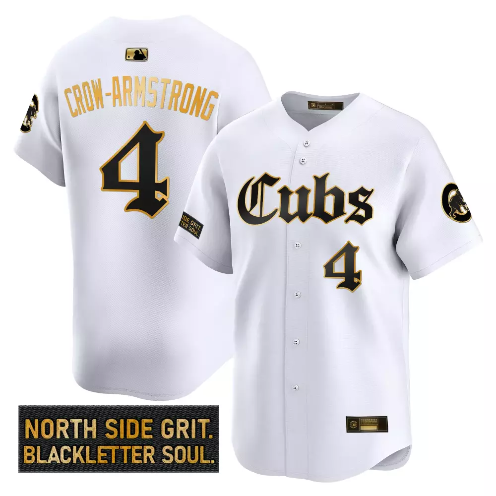 Pete Crow-armstrong 4 Cubs Jersey White North Side Grit. Blackletter Soul. Men Black