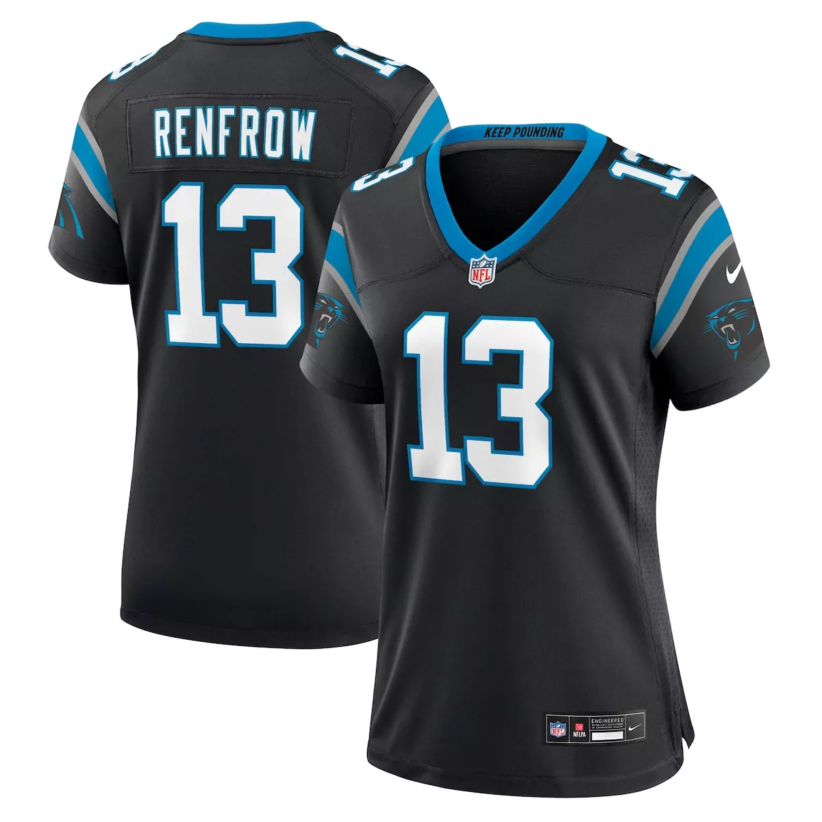 Hunter Renfrow 13 Jersey Black Carolina Panthers Women Replica Light Blue Gray Game