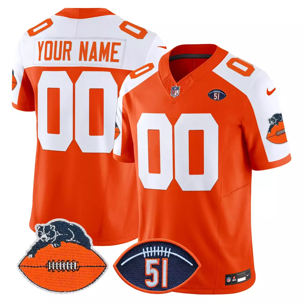 Custom Chicago Bears Jersey Orange 1930s Throwback Bear Football Number 51 Men Design