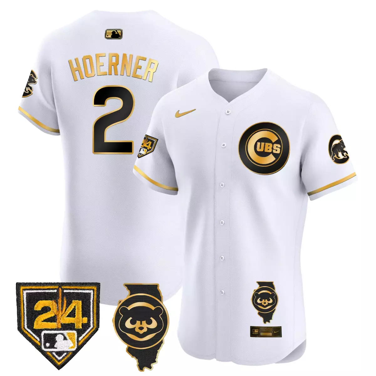 Hoerner Training 2 Cubs Jersey White Chicago Skyline Men Black Gold Vapor Premier