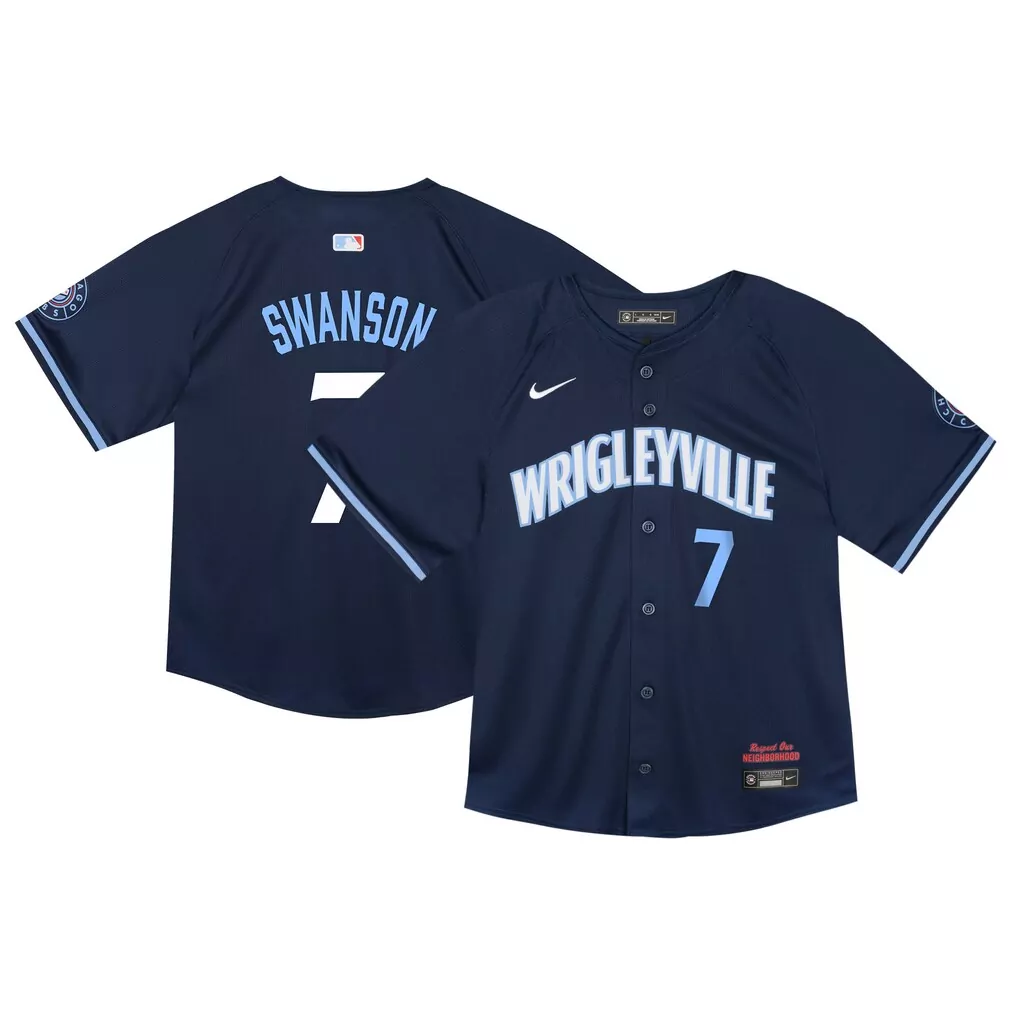 Dansby Swanson 7 Cubs Jersey Navy City Connect Men Split Design Light Blue White