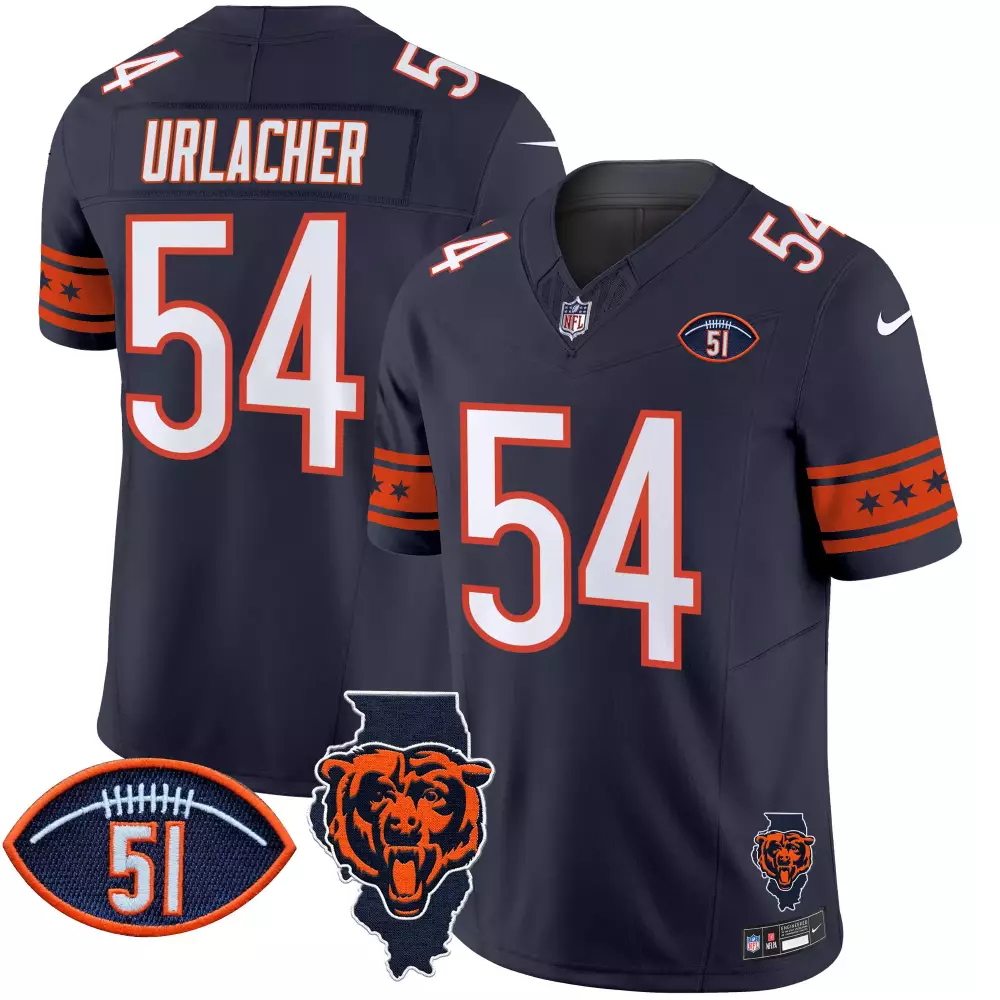 Brian Urlacher 54 Chicago Bears Jersey Navy Blue Illinois State Men Authentic Orange