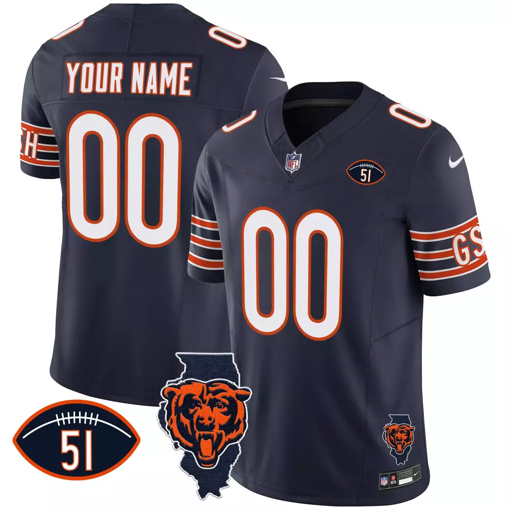 Custom Chicago Bears Jersey Navy Blue Men Orange White All Stitched